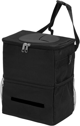 سلة قمامة السيارة مع غطاء سلة مهملات السيارة مع حقيبة مناديل معلقة حقيبة قمامة السيارة لسيارات الدفع الرباعي باللون الأسود in Kuwait