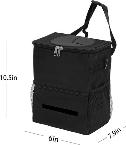 سلة قمامة السيارة مع غطاء سلة مهملات السيارة مع حقيبة مناديل معلقة حقيبة قمامة السيارة لسيارات الدفع الرباعي باللون الأسود in Kuwait