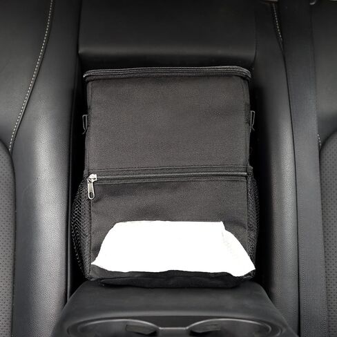 سلة قمامة السيارة مع غطاء سلة مهملات السيارة مع حقيبة مناديل معلقة حقيبة قمامة السيارة لسيارات الدفع الرباعي باللون الأسود in Kuwait