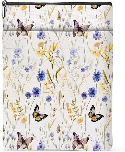 Flowers Butterfly Book Lovers Gifts Book Sleeve, Book Accessories Bookish Gifts Book Gifts for Women Girls Appreciation Christmas Birthday, Book Pouch Book Protector with Zipper and Front Pocket in Saudi Arabia
