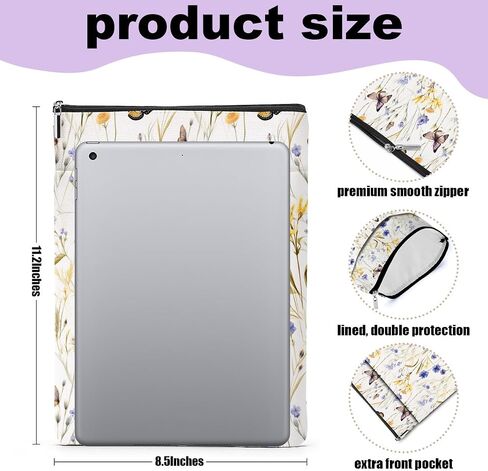 Flowers Butterfly Book Lovers Gifts Book Sleeve, Book Accessories Bookish Gifts Book Gifts for Women Girls Appreciation Christmas Birthday, Book Pouch Book Protector with Zipper and Front Pocket in Saudi Arabia