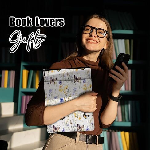 Flowers Butterfly Book Lovers Gifts Book Sleeve, Book Accessories Bookish Gifts Book Gifts for Women Girls Appreciation Christmas Birthday, Book Pouch Book Protector with Zipper and Front Pocket in Saudi Arabia