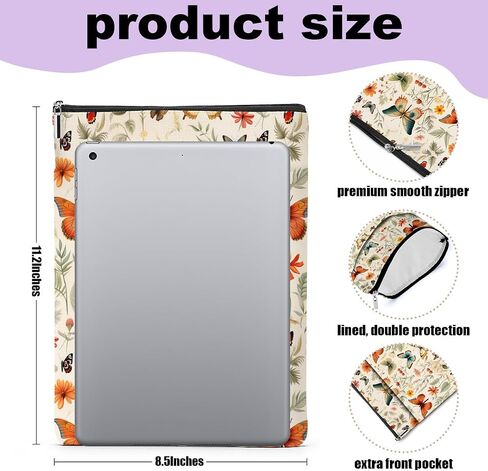 Flowers Butterfly Book Lovers Gifts Book Sleeve, Book Accessories Bookish Gifts Book Gifts for Women Girls Appreciation Christmas Birthday, Book Pouch Book Protector with Zipper and Front Pocket in Saudi Arabia