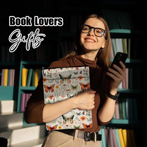 Flowers Butterfly Book Lovers Gifts Book Sleeve, Book Accessories Bookish Gifts Book Gifts for Women Girls Appreciation Christmas Birthday, Book Pouch Book Protector with Zipper and Front Pocket in Saudi Arabia