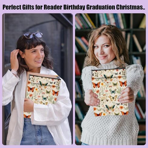 Flowers Butterfly Book Lovers Gifts Book Sleeve, Book Accessories Bookish Gifts Book Gifts for Women Girls Appreciation Christmas Birthday, Book Pouch Book Protector with Zipper and Front Pocket in Saudi Arabia