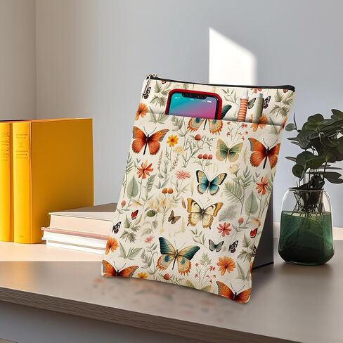 Flowers Butterfly Book Lovers Gifts Book Sleeve, Book Accessories Bookish Gifts Book Gifts for Women Girls Appreciation Christmas Birthday, Book Pouch Book Protector with Zipper and Front Pocket in Saudi Arabia