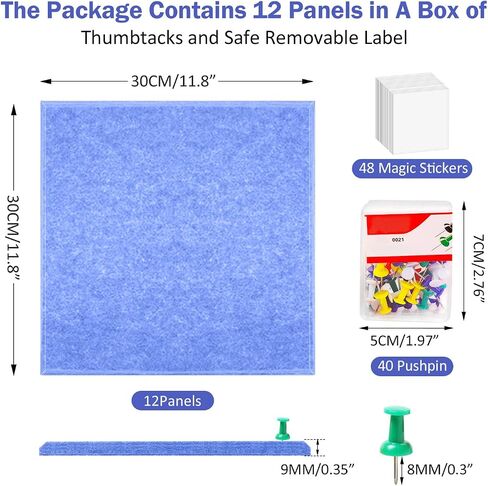 Felt Wall Tiles Bulletin Board with Removable Adhesive, 47"x35" Grey Cork Board Alternative with 40 Push Pins, 12 Pack Large Office Cork Tile Felt Pin Board Felt Squares for Walls in Saudi Arabia