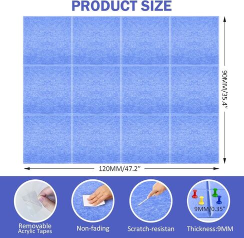 Felt Wall Tiles Bulletin Board with Removable Adhesive, 47"x35" Grey Cork Board Alternative with 40 Push Pins, 12 Pack Large Office Cork Tile Felt Pin Board Felt Squares for Walls in Saudi Arabia