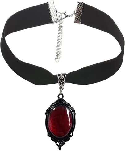 Gothic Velvet Victorian Choker Necklace,Vintage Stardust Crystal Cameo Pendant Necklace Punk Style Satan Demon Halloween Necklace Jewelry for Women in Kuwait