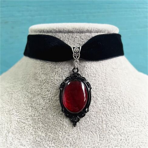 Gothic Velvet Victorian Choker Necklace,Vintage Stardust Crystal Cameo Pendant Necklace Punk Style Satan Demon Halloween Necklace Jewelry for Women in Kuwait