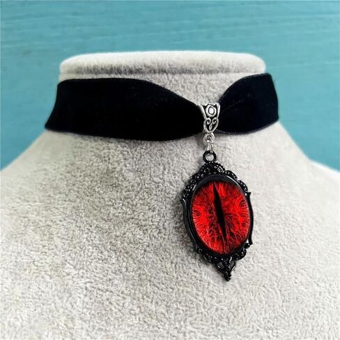 Gothic Velvet Victorian Choker Necklace,Vintage Stardust Crystal Cameo Pendant Necklace Punk Style Satan Demon Halloween Necklace Jewelry for Women in Kuwait