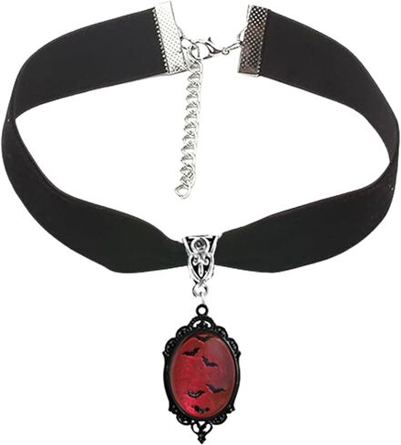 Gothic Velvet Victorian Choker Necklace,Vintage Stardust Crystal Cameo Pendant Necklace Punk Style Satan Demon Halloween Necklace Jewelry for Women in Kuwait