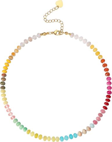 Colorful Beaded Necklace for Women,Boho Natural Stone Beach Necklace Rainbow Stone Choker Necklaces Summer Handmade Jewelry Gifts in Saudi Arabia