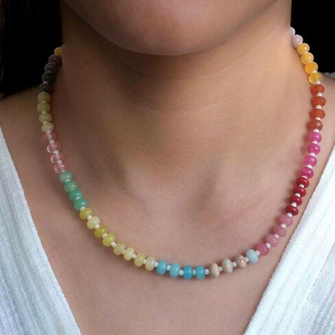 Colorful Beaded Necklace for Women,Boho Natural Stone Beach Necklace Rainbow Stone Choker Necklaces Summer Handmade Jewelry Gifts in Saudi Arabia