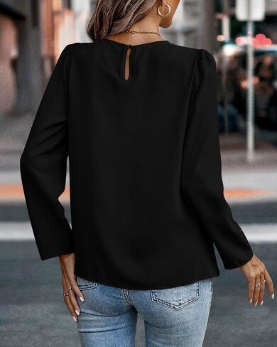 PRETTYGARDEN Women's Casual Shirts Fall Long Sleeve Round Neck Plain Pleated T-Shirts Trendy Loose Fit Work Tops Blouses in Saudi Arabia