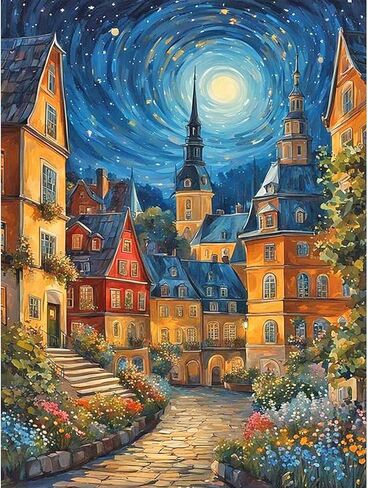 مجموعات الرسم الفني الماسي من QENSPE للبالغين والمبتدئين، لوحات نقاط ماسية دائرية كاملة الحفر DIY، مجموعات رسم فنية وحرف يدوية 5D مقاس 12 × 16 بوصة in Kuwait