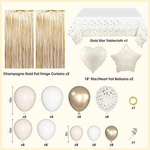 Birthday Decorations for Women, White Sand Beige Cream Neutral Gold Foil Balloons Table Cloth Sash Crown Curtains Happy Birthday Banner Golden Star Garland Butterfly Boho Party Supplies in Kuwait