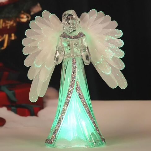 Angel Snow Globe Color Changing Lamp, 8.5“ Christmas Angels Figurines with Fiber Optic Wings, Prayer Angel Lights Acrylic Statue, 6 Hour Timer, Battery Operated Christmas Home Decor in Saudi Arabia