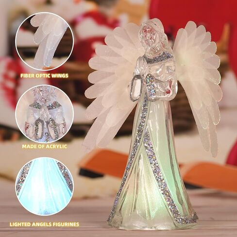 Angel Snow Globe Color Changing Lamp, 8.5“ Christmas Angels Figurines with Fiber Optic Wings, Prayer Angel Lights Acrylic Statue, 6 Hour Timer, Battery Operated Christmas Home Decor in Saudi Arabia