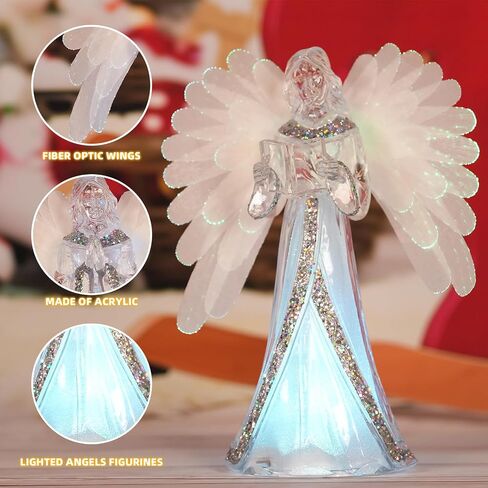 Angel Snow Globe Color Changing Lamp, 8.5“ Christmas Angels Figurines with Fiber Optic Wings, Prayer Angel Lights Acrylic Statue, 6 Hour Timer, Battery Operated Christmas Home Decor in Saudi Arabia