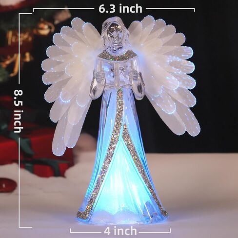 Angel Snow Globe Color Changing Lamp, 8.5“ Christmas Angels Figurines with Fiber Optic Wings, Prayer Angel Lights Acrylic Statue, 6 Hour Timer, Battery Operated Christmas Home Decor in Saudi Arabia