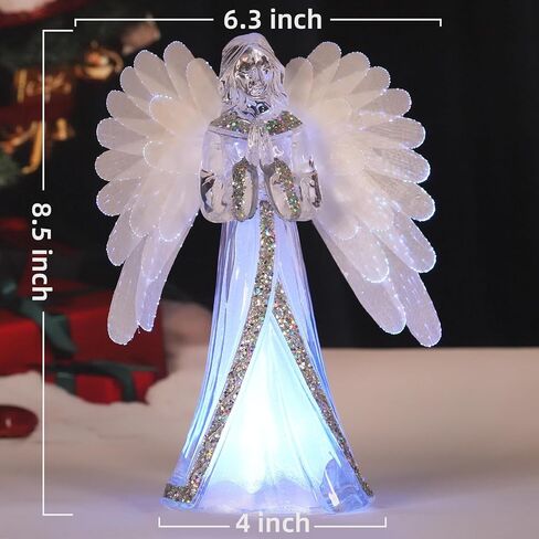 Angel Snow Globe Color Changing Lamp, 8.5“ Christmas Angels Figurines with Fiber Optic Wings, Prayer Angel Lights Acrylic Statue, 6 Hour Timer, Battery Operated Christmas Home Decor in Saudi Arabia
