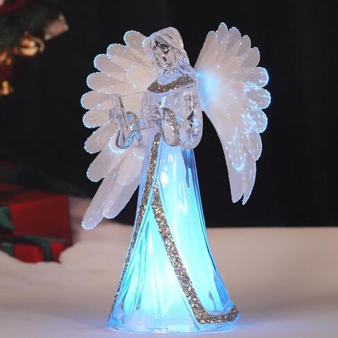 Angel Snow Globe Color Changing Lamp, 8.5“ Christmas Angels Figurines with Fiber Optic Wings, Prayer Angel Lights Acrylic Statue, 6 Hour Timer, Battery Operated Christmas Home Decor in Saudi Arabia