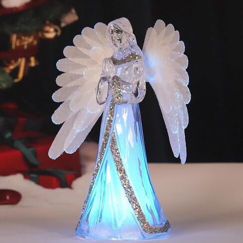 Angel Snow Globe Color Changing Lamp, 8.5“ Christmas Angels Figurines with Fiber Optic Wings, Prayer Angel Lights Acrylic Statue, 6 Hour Timer, Battery Operated Christmas Home Decor in Saudi Arabia