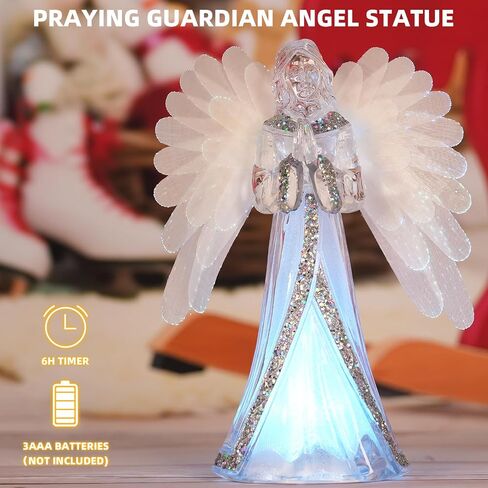 Angel Snow Globe Color Changing Lamp, 8.5“ Christmas Angels Figurines with Fiber Optic Wings, Prayer Angel Lights Acrylic Statue, 6 Hour Timer, Battery Operated Christmas Home Decor in Saudi Arabia
