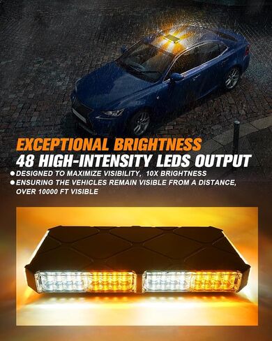 LUMENIX 48 LED سقف علوي ستروب أضواء منارة شريط على السطح تحذير من المخاطر في حالات الطوارئ سلامة وامضة ضوء المحراث لمركبات البناء سحب الشاحنات التجارية البريدية سيارات الأمن Snowplow - العنبر الأبيض in Saudi Arabia