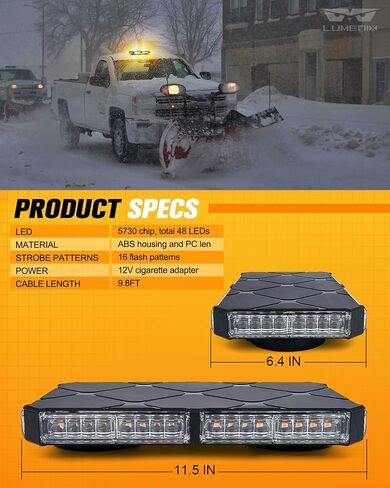 LUMENIX 48 LED سقف علوي ستروب أضواء منارة شريط على السطح تحذير من المخاطر في حالات الطوارئ سلامة وامضة ضوء المحراث لمركبات البناء سحب الشاحنات التجارية البريدية سيارات الأمن Snowplow - العنبر الأبيض in Saudi Arabia