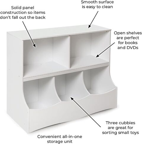 Badger Basket Multi-Bin Storage Cubby for Kids - Toy Organizer with 3 Cubbies, 2 Open Shelves, Display Top for Playroom or Bedroom - Storage Unit for Toys, Books & More - White in Saudi Arabia