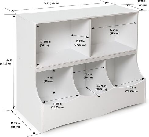 Badger Basket Multi-Bin Storage Cubby for Kids - Toy Organizer with 3 Cubbies, 2 Open Shelves, Display Top for Playroom or Bedroom - Storage Unit for Toys, Books & More - White in Saudi Arabia
