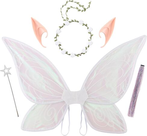 PESAAT Fairy Wings for Adult Sparkling Sheer Girls Butterfly Wings with Fairy Hair Tinsel,Elf Ears,Flower Garland,Wand in Kuwait