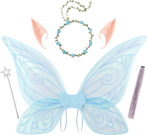 PESAAT Fairy Wings for Adult Sparkling Sheer Girls Butterfly Wings with Fairy Hair Tinsel,Elf Ears,Flower Garland,Wand in Kuwait