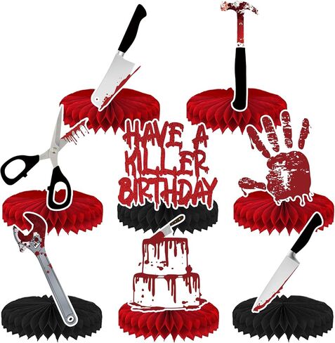 8 Pcs Have a Killer Birthday Party Decoration, Halloween Horror Theme Honeycomb Centerpieces 3D Double Sided Table Decorations for Bloody Horror Movie Birthday Party Supplies Decor in Saudi Arabia
