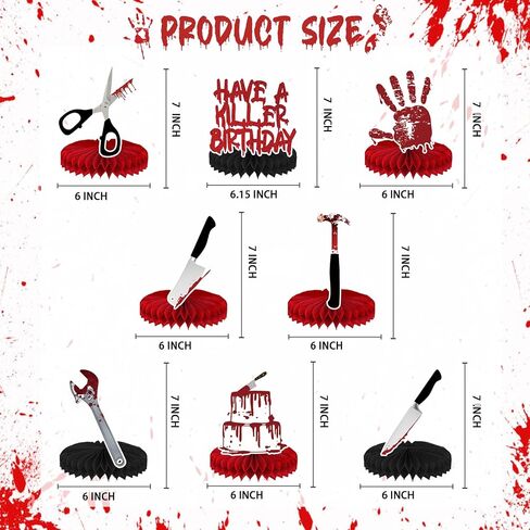 8 Pcs Have a Killer Birthday Party Decoration, Halloween Horror Theme Honeycomb Centerpieces 3D Double Sided Table Decorations for Bloody Horror Movie Birthday Party Supplies Decor in Saudi Arabia