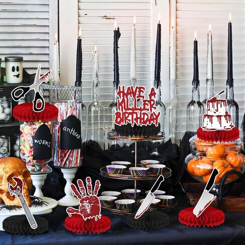 8 Pcs Have a Killer Birthday Party Decoration, Halloween Horror Theme Honeycomb Centerpieces 3D Double Sided Table Decorations for Bloody Horror Movie Birthday Party Supplies Decor in Saudi Arabia