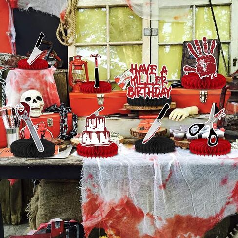 8 Pcs Have a Killer Birthday Party Decoration, Halloween Horror Theme Honeycomb Centerpieces 3D Double Sided Table Decorations for Bloody Horror Movie Birthday Party Supplies Decor in Saudi Arabia