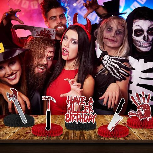 8 Pcs Have a Killer Birthday Party Decoration, Halloween Horror Theme Honeycomb Centerpieces 3D Double Sided Table Decorations for Bloody Horror Movie Birthday Party Supplies Decor in Saudi Arabia