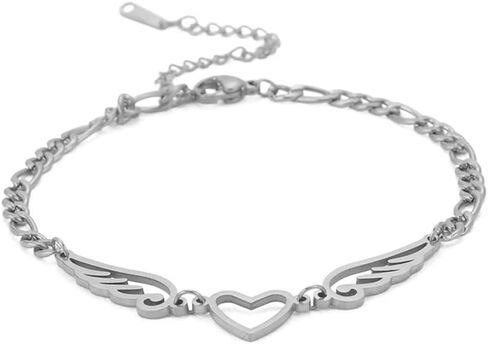 UNIFT Anklet For Women - Angel Wings Heart Anklet - Stainless Steel Hollow Out Adjustable Wings Heart Charm Ankle Chain Jewelry Gift For Women in Kuwait