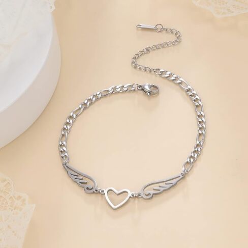 UNIFT Anklet For Women - Angel Wings Heart Anklet - Stainless Steel Hollow Out Adjustable Wings Heart Charm Ankle Chain Jewelry Gift For Women in Kuwait