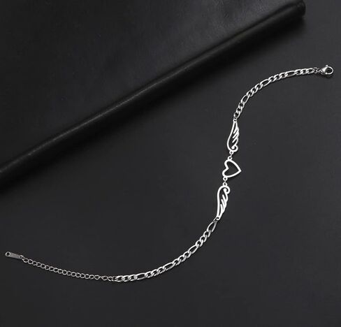 UNIFT Anklet For Women - Angel Wings Heart Anklet - Stainless Steel Hollow Out Adjustable Wings Heart Charm Ankle Chain Jewelry Gift For Women in Kuwait