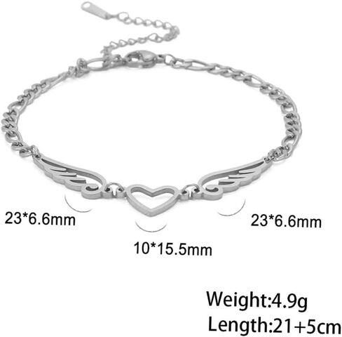 UNIFT Anklet For Women - Angel Wings Heart Anklet - Stainless Steel Hollow Out Adjustable Wings Heart Charm Ankle Chain Jewelry Gift For Women in Kuwait