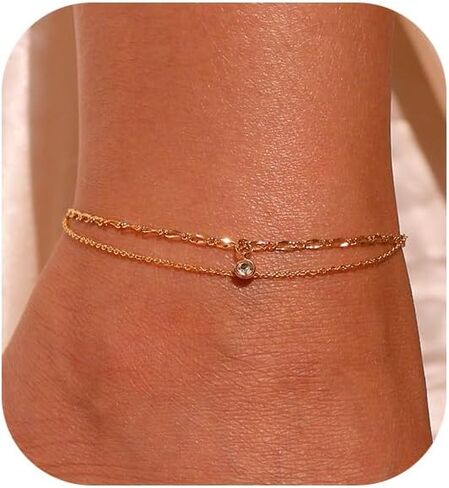 Gold Ankle Bracelets for Women,Birthstone Gold Anklets for Women Waterproof 14K Gold Plated Chain Anklet Set Layered Anklet Bracelets for Women Summer Beach Gold Jewelry Plus Size Anklets in Saudi Arabia