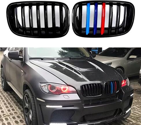 Front Kidney Grille M Color Gloss Black Compatible with 2007 2008 2009 2010 2011 2012 2013 E70 E71 X5 X6 in Kuwait