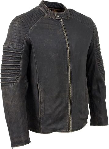 Milwaukee Leather Vintage SFM1808 Men's Black Leather Seamed Shoulder Zipper Front Jacket in Saudi Arabia