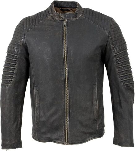 Milwaukee Leather Vintage SFM1808 Men's Black Leather Seamed Shoulder Zipper Front Jacket in Saudi Arabia