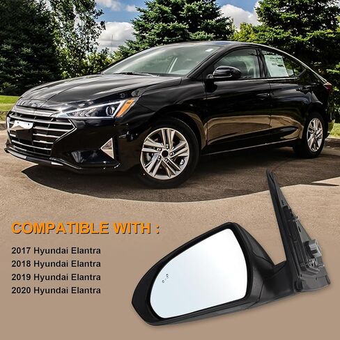 مجموعة مرآة جانبية للسائق الأيسر تناسب 2017 2018 2019 2020 Hyundai Elantra مع زجاج كهربائي ساخن للكشف عن البقع العمياء ومطابقة قابلة للطي يدويًا باللون الأسود استبدال HY1320226 (7 دبابيس) in Kuwait