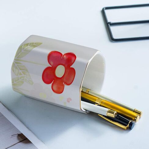 حامل قلم رصاص للمكتب منقوش على شكل زهرة كأس القلم للفتيات والأطفال منظم مكتب سيراميك متين حامل فرشاة مكياج منظم بتصميم زهور لطيف للمكتب والفصول الدراسية والمنزل in Kuwait